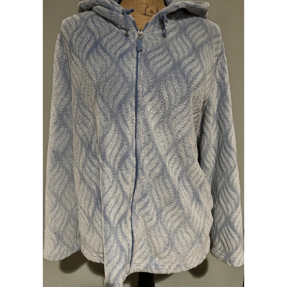 Stan Herman Fleece Hoodie Womens XL Blue Wave Full Zip Plush Loungewear Exc